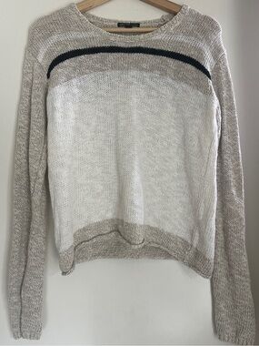 James Perse Beige, Ivory & Navy Lightweight Crewneck Sweater